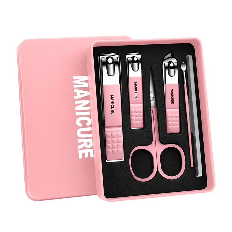 Ensemble de coupe-ongles vert rose avec coupe de sourcils, acier au carbone, boîte de rangement Portable pour voyage, Kit d'ongles