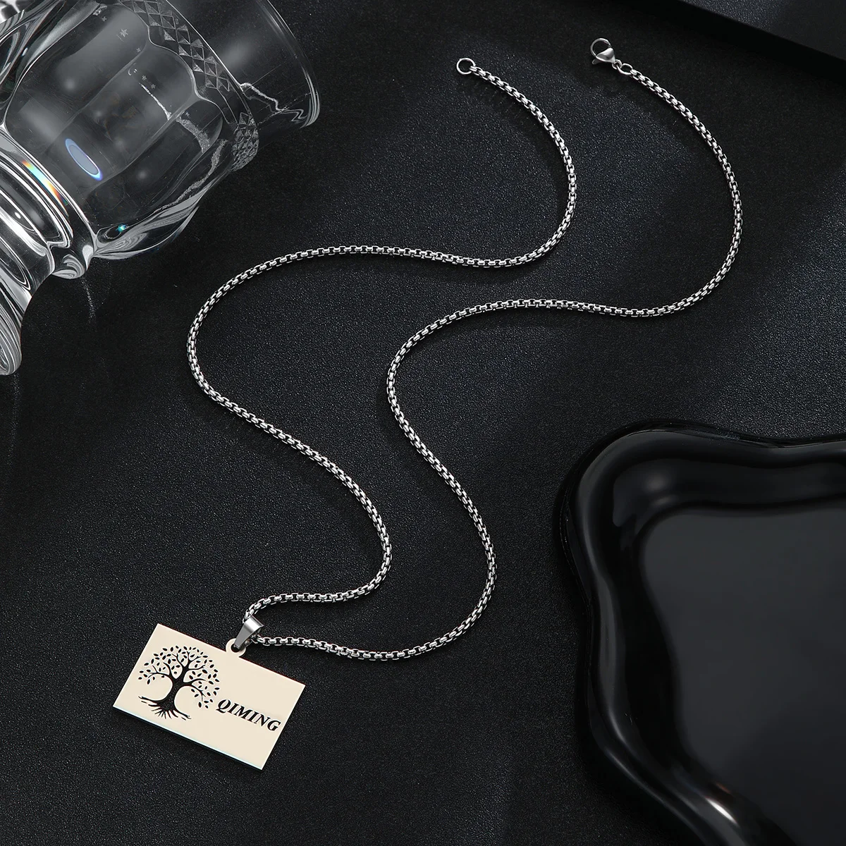 Cxwind Custom Name Aesthetic Tree of Life Pendant Necklace Stainless Steel Lucky Amulet Chain Choker Family Gift Jewelry Collar
