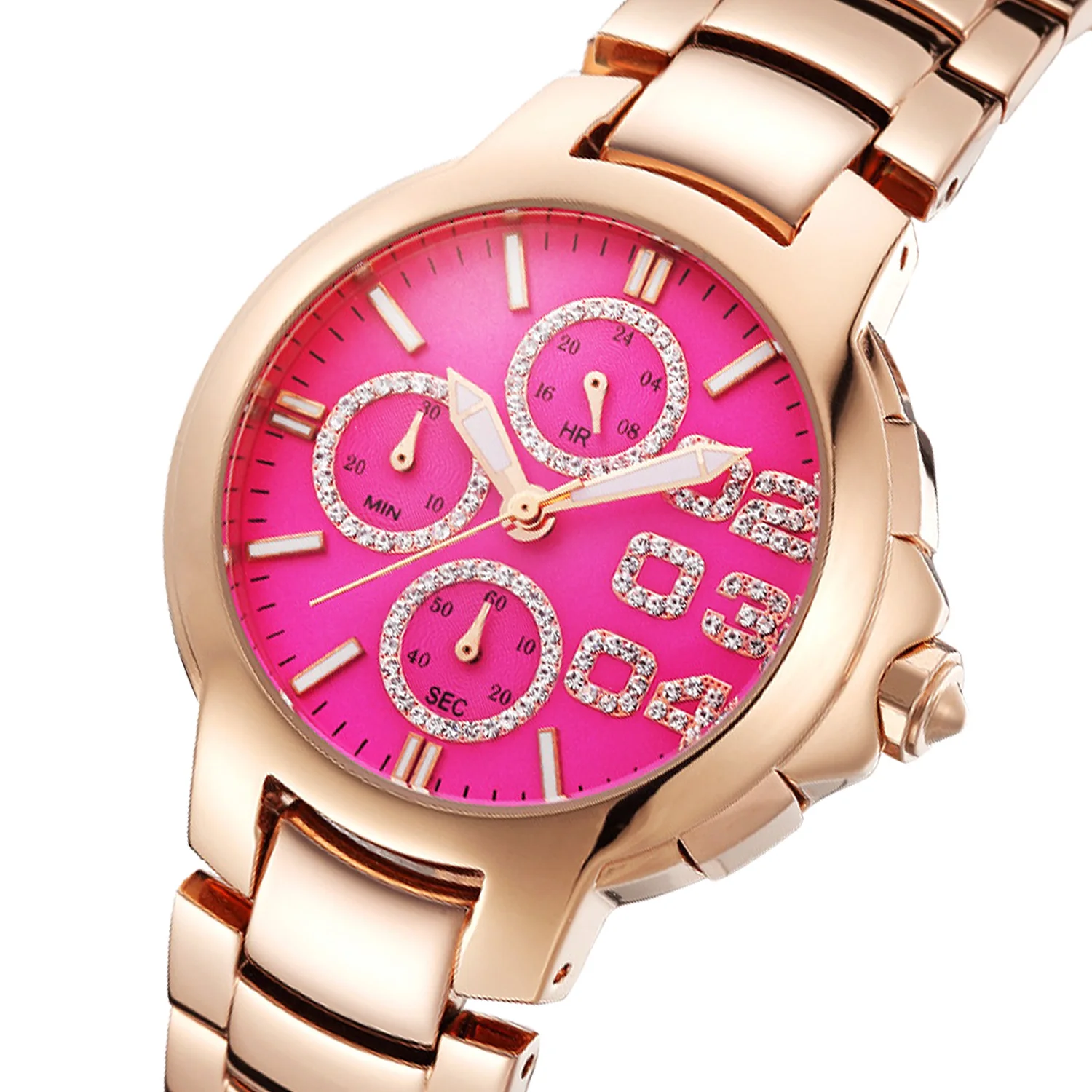 Stainless Steel Gold Women\'s Luxury Quartz Wristwatches Big Multifunctional Crystal Face Branded Women Fashion Jewelry Watches