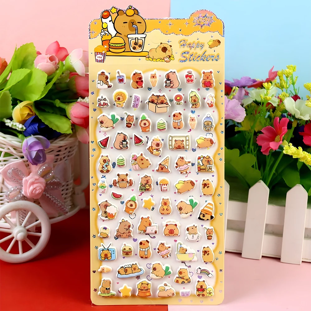 4 pçs bonito animal capivara dos desenhos animados bolha adesivos kawaii 3d inchado decalques brinquedos à prova dwaterproof água bonito diy caso de telefone diário