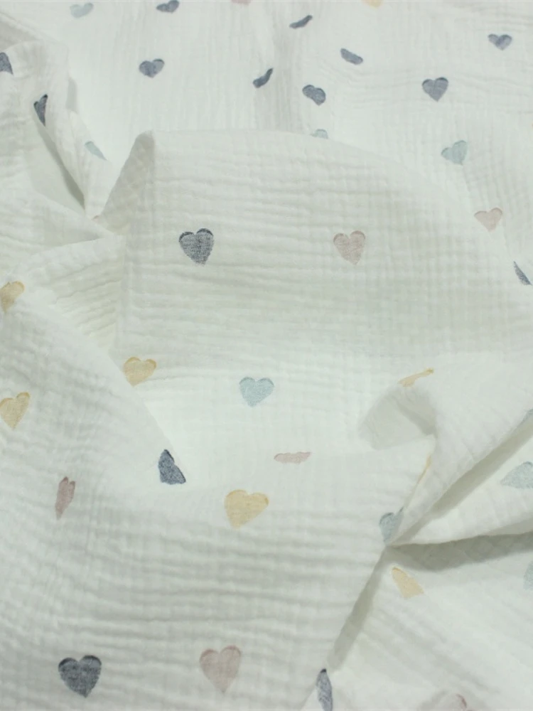 135cm Width Double-Layer Cotton Gauze Crepe Heart Yarn Fabric, Love Clothing Bedding Fabric