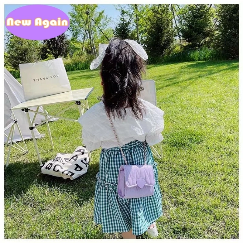 Children's princess chain Crossbody bag  Girls lovely Rhomb single shoulder bag Toddlers little mini purse Kid PU walletS NA047