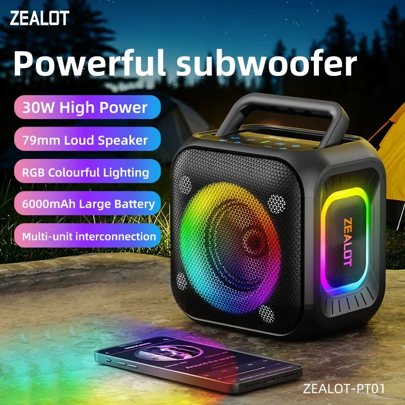 

ZEALOT-PT01 Portable Bluetooth Speaker,IPX6 Waterproof 360° Wireless Speaker TWS Stereo Pairing 10hrs Playtime For Camping Hikin