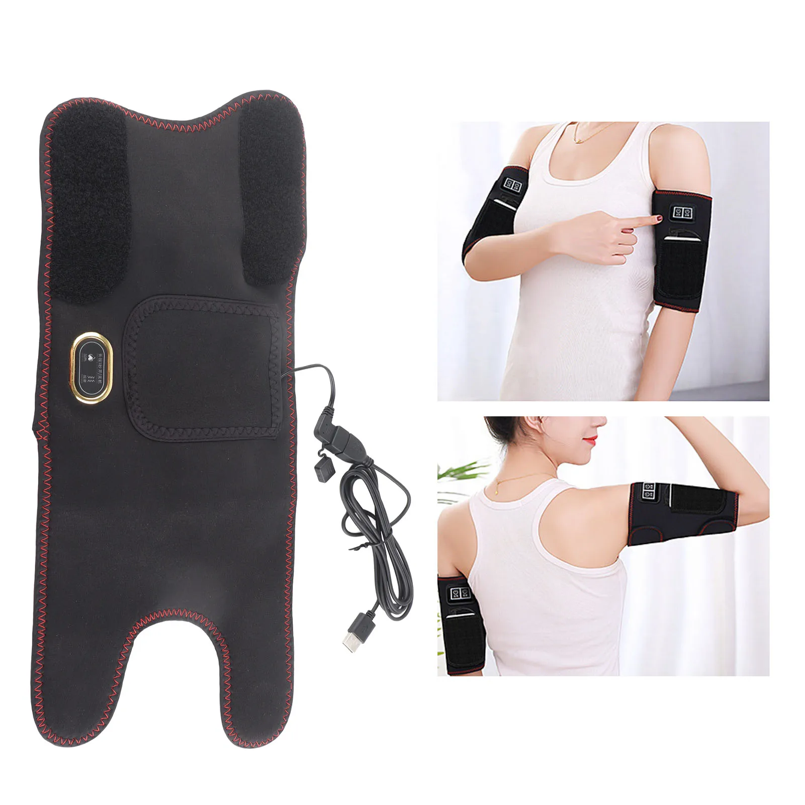 Electric Heating Arm Pad 3 Modes Massage Wrap with 2 Vibration Massage Motors for Arm Muscle Soreness Elbows Brace Wrist Wrap