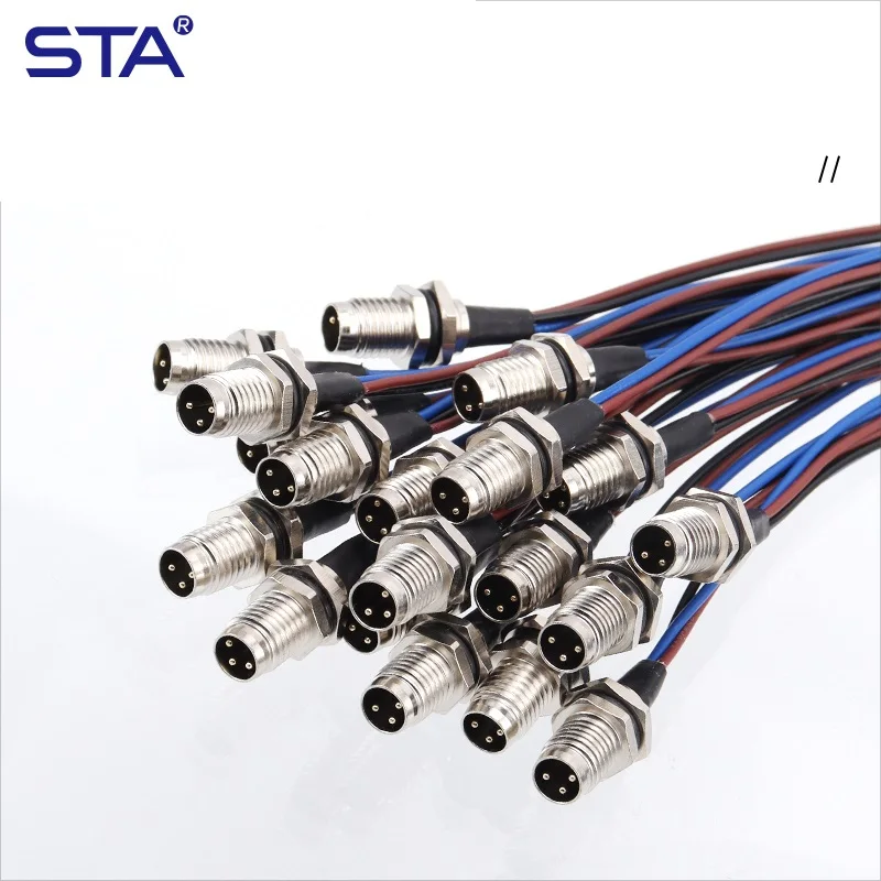 M8 Male Female Front Back Mount Metal Built-in Glue Filling Socket With 30cm Electronic Wire Harness 3 4 5 6 8 Pins