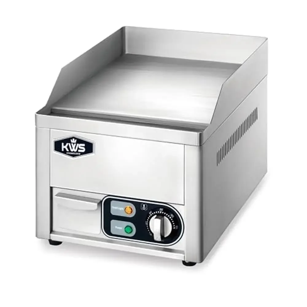 Commercial Electric Griddle 1750W Dual Burner Control 12 x 14 in Cooking Area Steel Surface High-Power Performance Robust