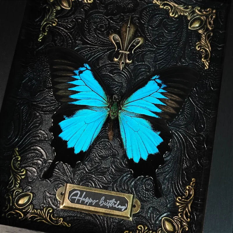 Real Butterfly Specimen Papilio Ulysses Metal Gothic Home Decoration Photo Frame Customized Birthday Gift Christmas Home Decor