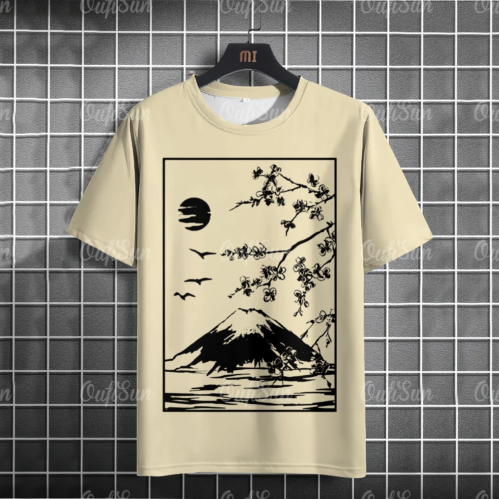 

Japanese Mount Fuji T-Shirt For Men Fashion Short Sleeved Tees Casual Top Summer Casual Men's Clothing Oversized Streetwear