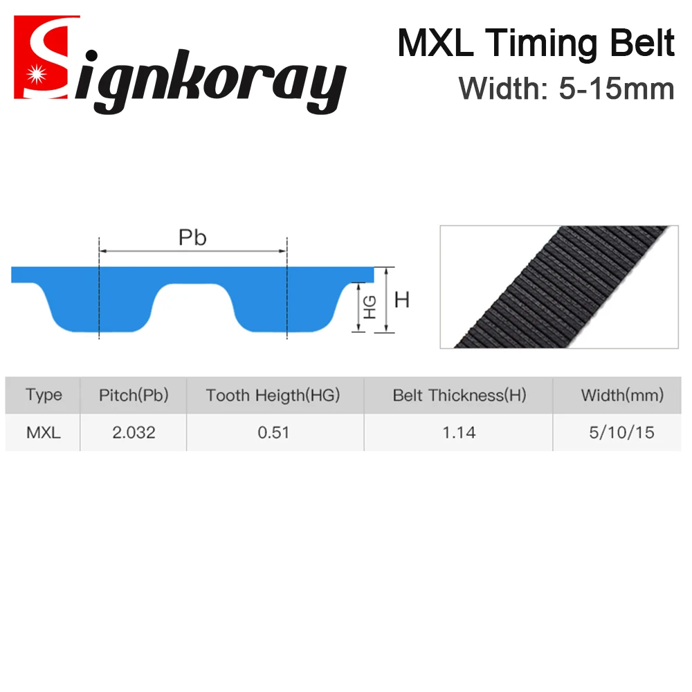 SignkoRay MXL cinghia dentata aperta larghezza 5mm 6mm 9mm 10mm 15mm cinghie in gomma di trasmissione per taglio incisione Laser CO2