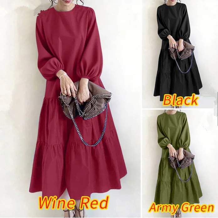 

Ramadan Moroccan Islamic Muslim Women's Fashion Arab Solid Color Loose Head Long Sleeve Elegant Temperament Dress