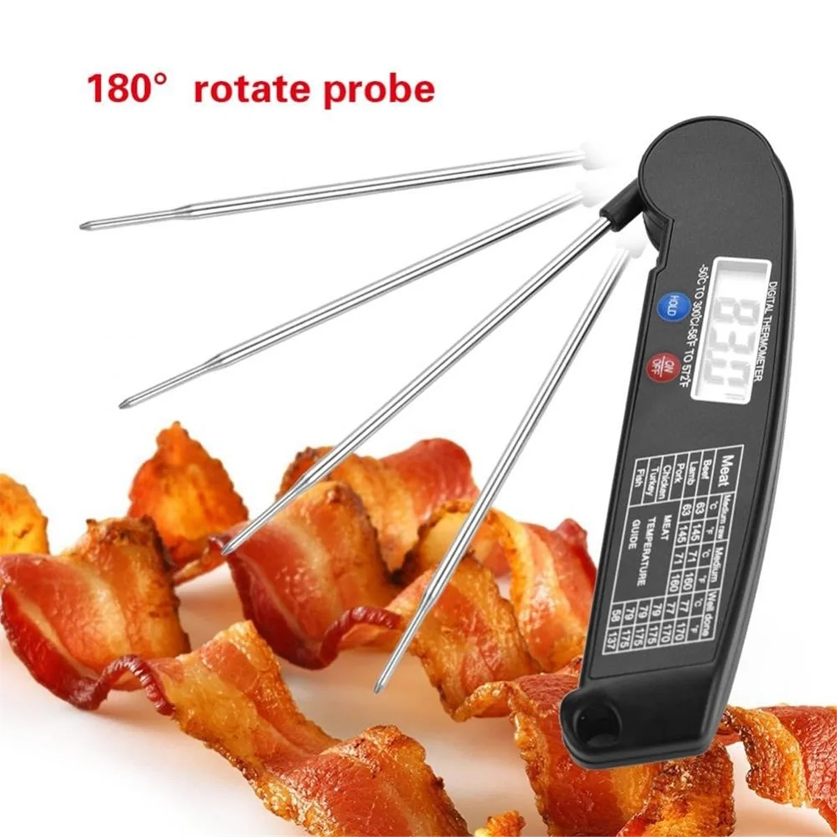 NEUES LCD-Digital-Lebensmittel-Fleischthermometer mit Klappsonde, Truthahnfisch, Rindfleisch, Küche, Kochen, Grillen, Temp-Tester