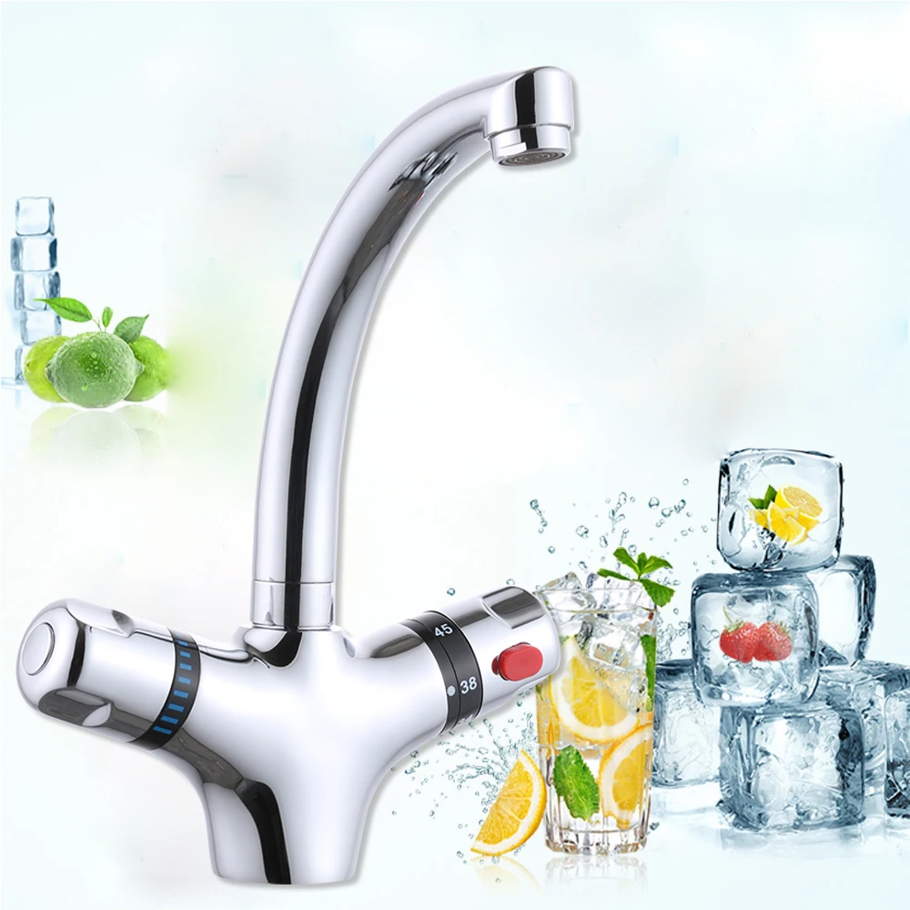 Washbasin Mixer Tap 360° Swivelling Bathroom Sink Mixer Tap Thermostatic Mixer Tap