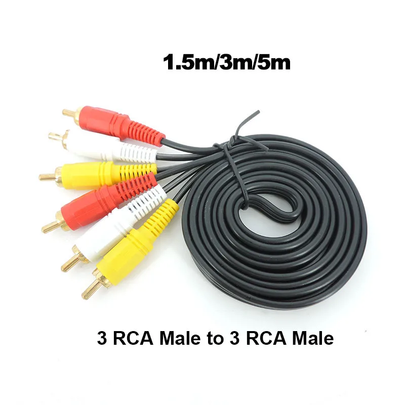 gold plated RCA Male to 3 RCA 3RCA Male connector 1.5M/3M/5m Composite Audio Video AV extension Cable Plug cord WIRE W28