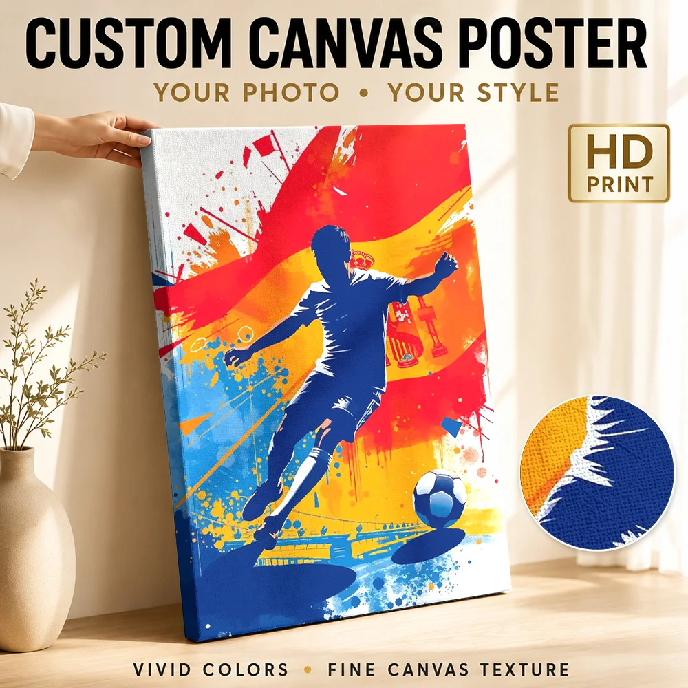 Spanish Soccer Player Canvas Painting Poster Dynamic Style Wall Decor With Customized Photo For Home Gym Ideal Supporter Gift