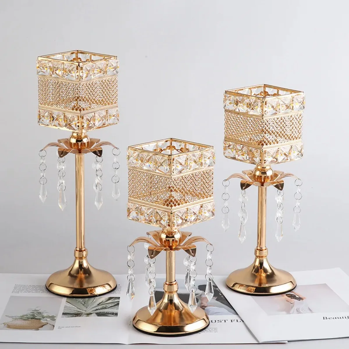 Iron Square Candle Holder Vintage Candlestick European Wedding Props Decoration Creative Desk