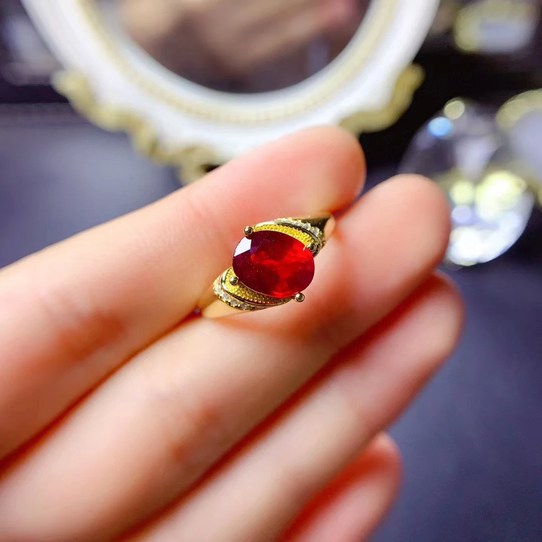 

KJJEAXCMY-925 Pure Silver Ring for Women, Natural Ruby Gemstone, Luxury Jewelry, Girl's Party, Birthday, Christmas Gift, New