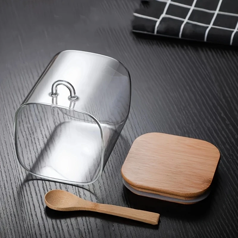 2/4Pcs 540ml Square Sealed Jars with Spoon Lids, Glass Canisters, High Borosilicate Glass Products, Transparent Glass Tea Jars with Bamboo Lids,