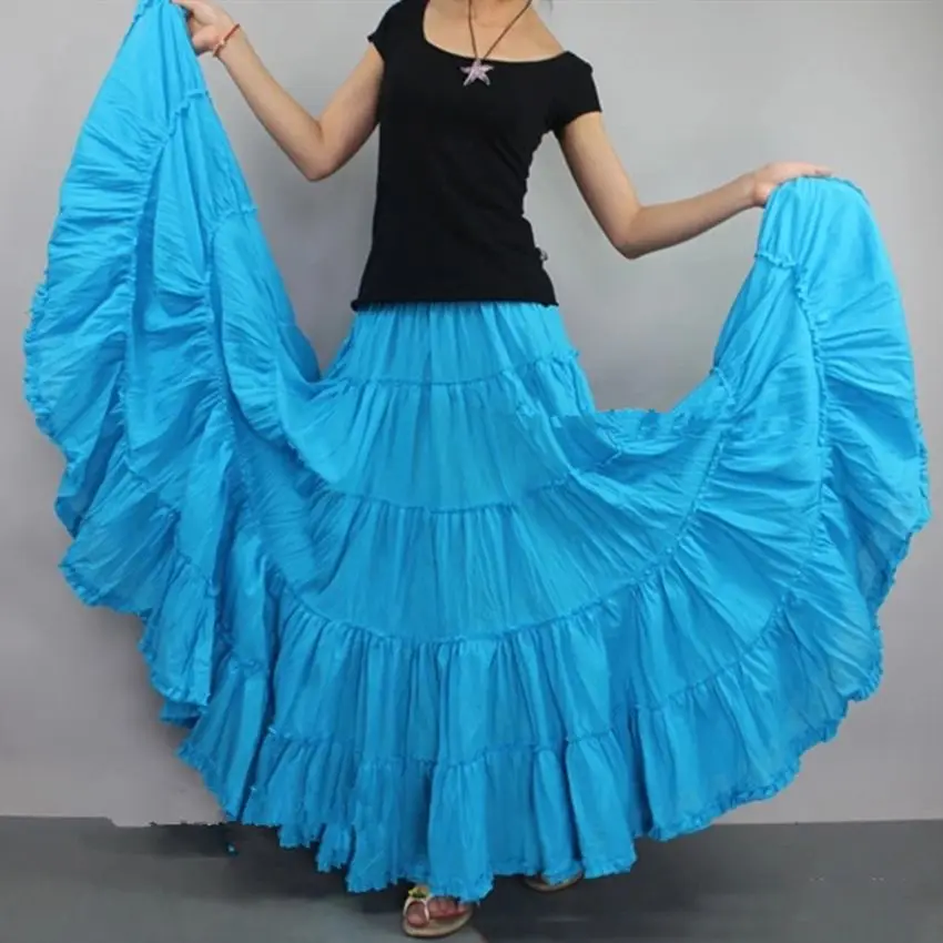 ใหม่ความยาว 85-95 ซม.สเปนผู้หญิง Flamenco Dance Blue Flamenco กระโปรงห้องบอลรูม Latin Salsa เต้นรําชุด Flamenc dancewear