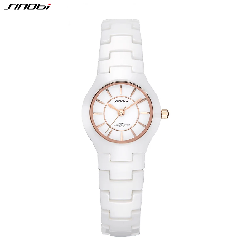 SINOBI Fashin White Ceramic Strap Woman Watches New Top Luxury Stainless S Ladies Quartz Wristwatches High Quality Women\'s Clock