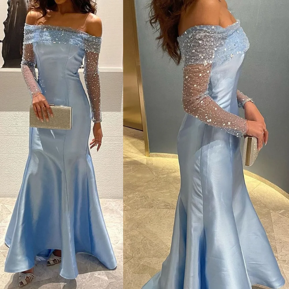 Customized  Sexy Bateall Mermaid Sequin Open Back Hugging Taffeta Occasion Evening Gown Vestito Cerimonia Donna Rsvppap