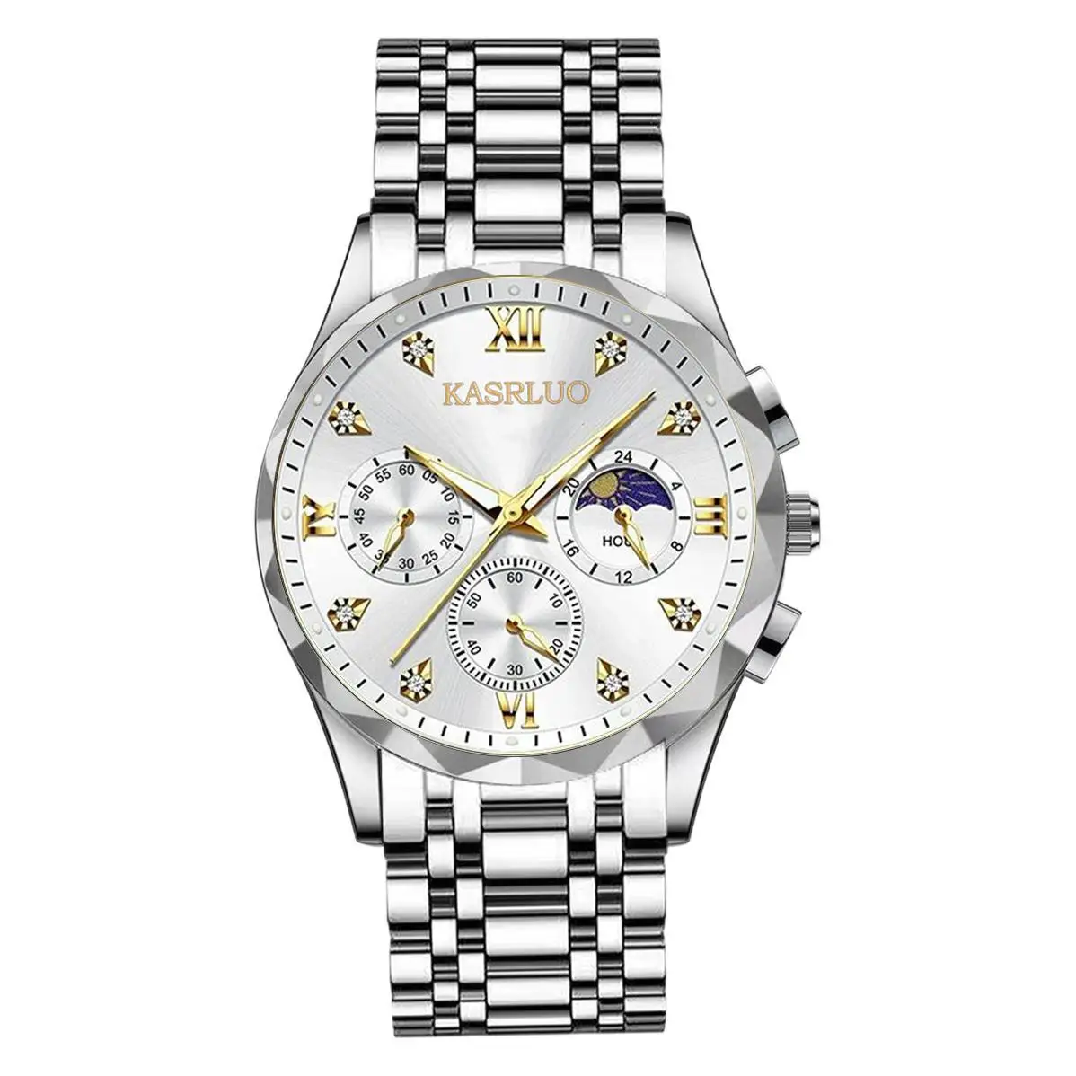 

Мужские часы Водонепроницаемые кварцевые деловые часы из сплава со светящимся календарем и 24-часовой индикацией