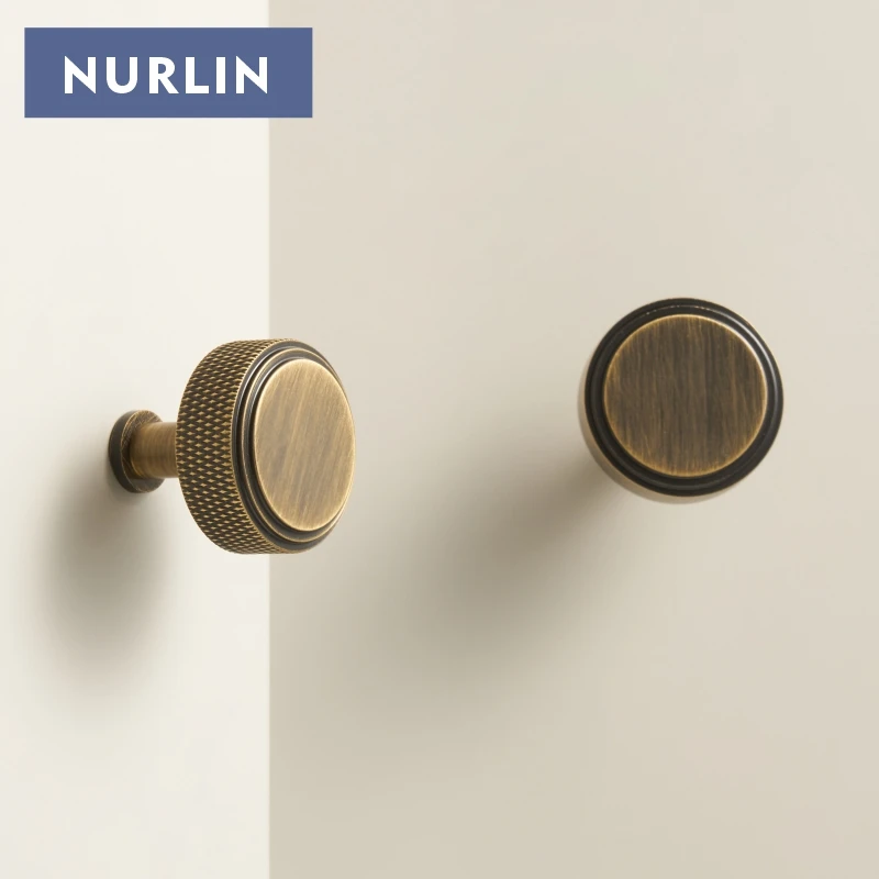 Nurlin Solid Brass Knurled Diamond Cut Pattern New kitchen Knobs Wardrobe Door Drawer T-bar Long Pull Free Base Matt Brass Black