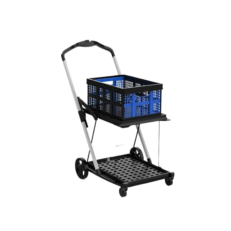 custom.Multi-Use Foldable Grocery Cart with Four-Wheel Mobile Folding Trolley Platform Supermarket Warehouse Moving Cart