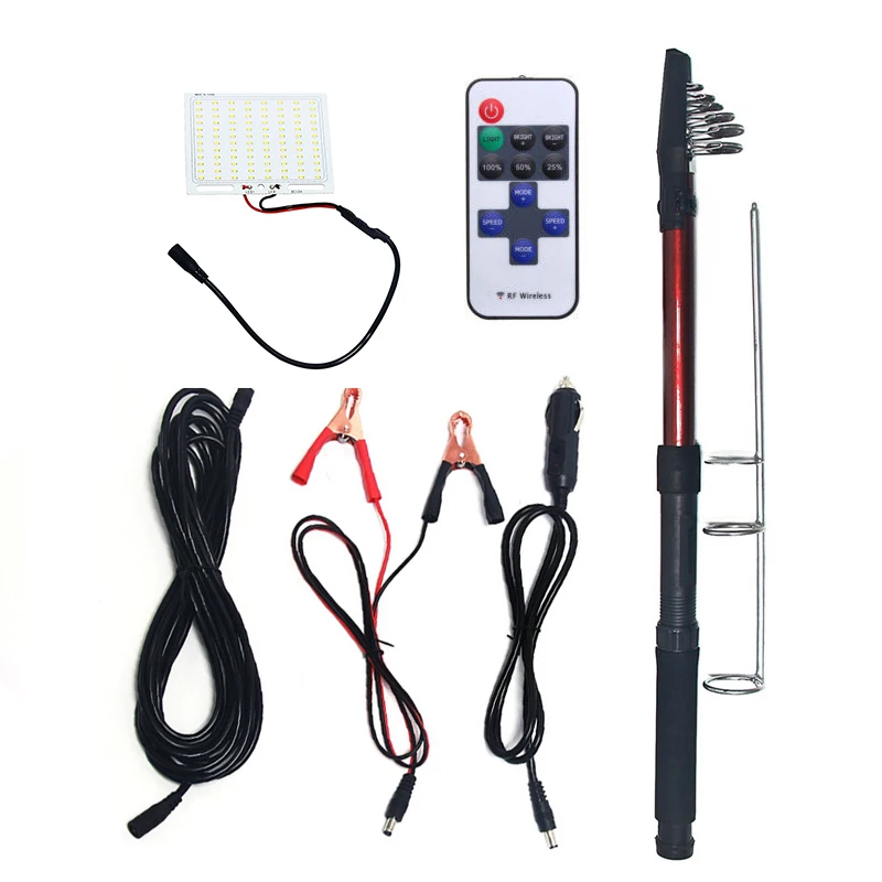 12V LED Telescopic Fishing Rod Outdoor Lantern Camping Light with Remote Control for Road Trip or mobile street light
