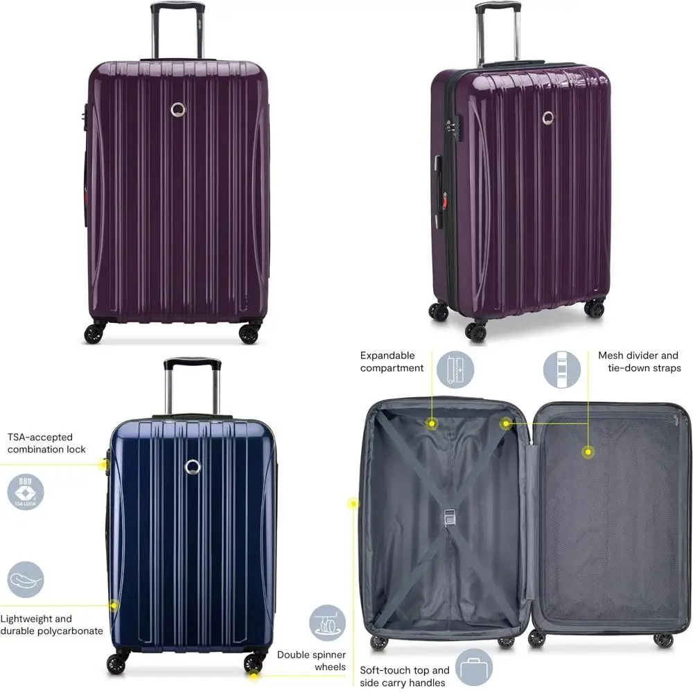 

Расширяемый багаж Paris Helium Aero с вращающимися колесами, сливовыми, в клетку, большой, 28 дюймов.