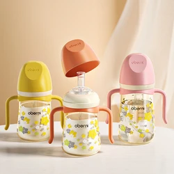 Oberni PPSU-Bouteille d'eau avec paille pour bébé fille et garçon, gobelet d'apprentissage avec poignée pour enfants