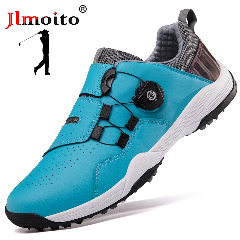 

Men Waterproof Golf Sneakers White Leather Tennis Shoes Quick Lacing Non-slip Golf Spikes Shoes Golf Training Sneaker Size 36-46