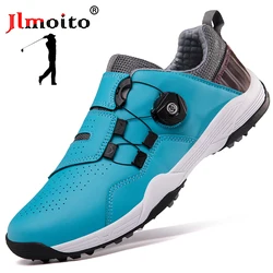 Men Waterproof Golf Sneakers White Leather Tennis Shoes Quick Lacing Non-slip Golf Spikes Shoes Golf Training Sneaker Size 36-46