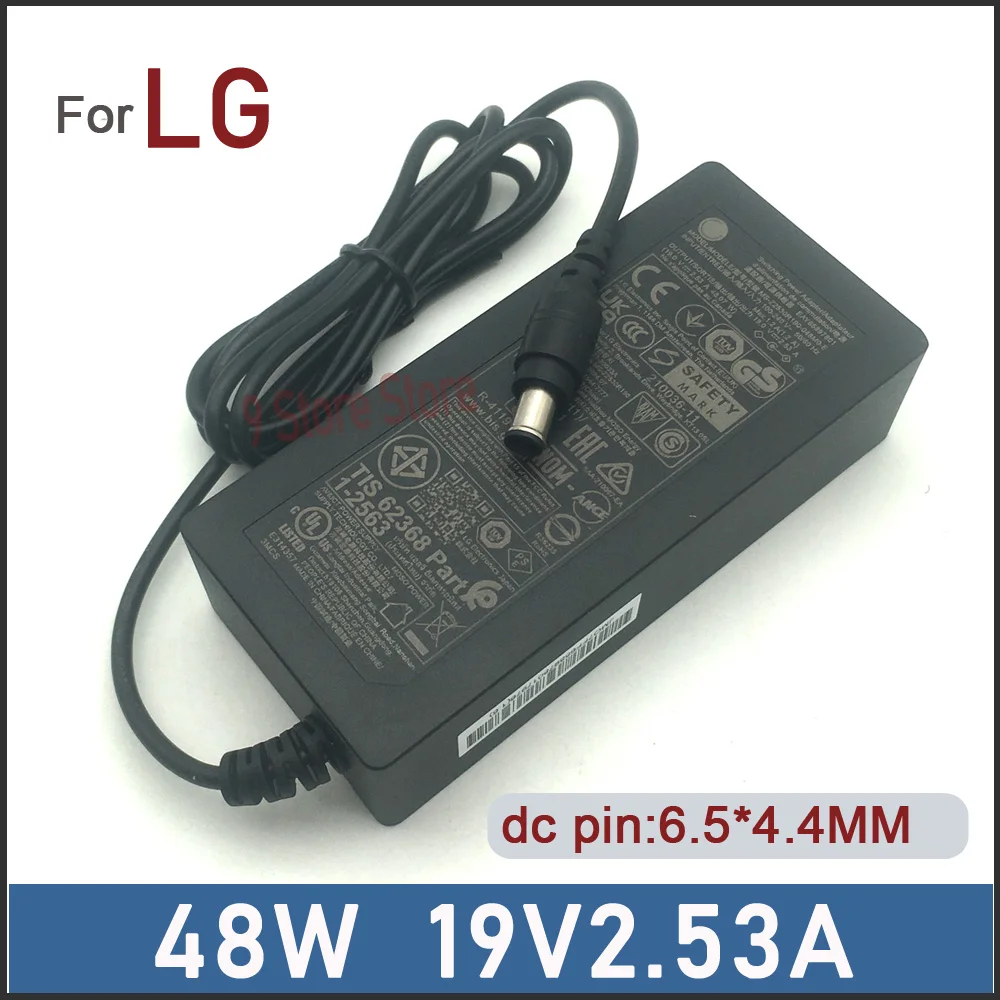 Adaptador de CA de TV genuino de 19V 2.53A para Monitor LG pantalla ancha 24gn50w-b 24mp60vq-p 24m38h-b 24mc37d-b fuente de alimentación del cargador 48W