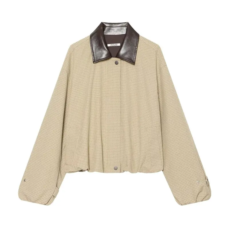 Loose Casual Plaid Color Block Collar Jacket Women's Fashion Autumn New Arrival Commute Style Regular Length Outerwear