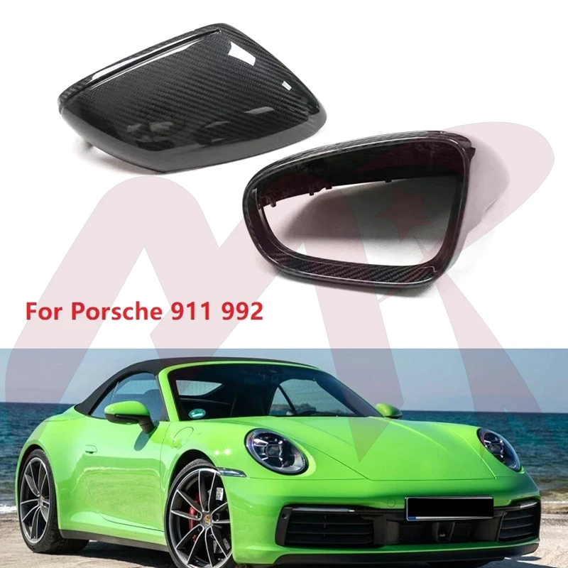 For Porsche 911 992 Taycan 2019 -Up Dry Real Carbon Fiber Door Side Mirror Cover Caps Replacement Style