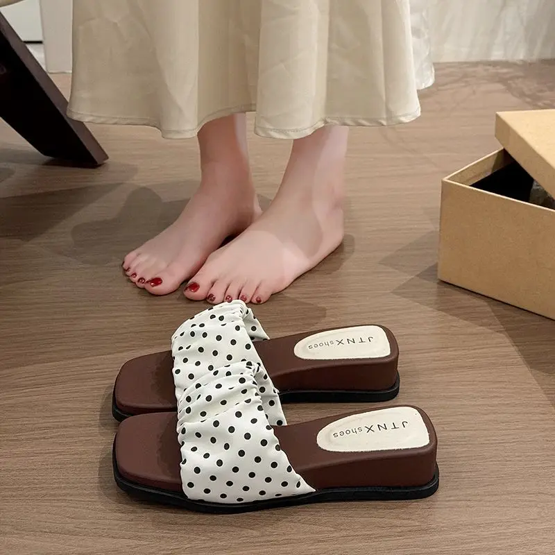 

Thick Heel Sandals Women's Summer Outdoor Beach Vacation Fairy Style Slip-On Shoes Color Block Toe Open Glueing Process Rubbe...