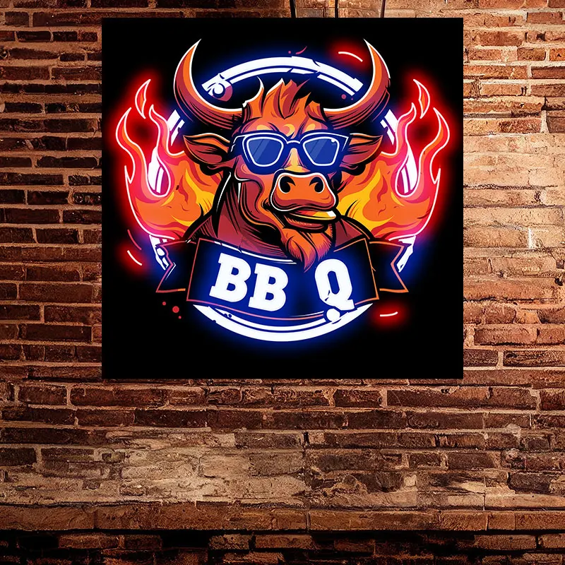 BBQ Neon Sign, Cool Bull Design Barbecue Neon Light, Perfect for Barbecue Restaurant, Man Cave, Home Bar, LED Acrylic Wall Decor