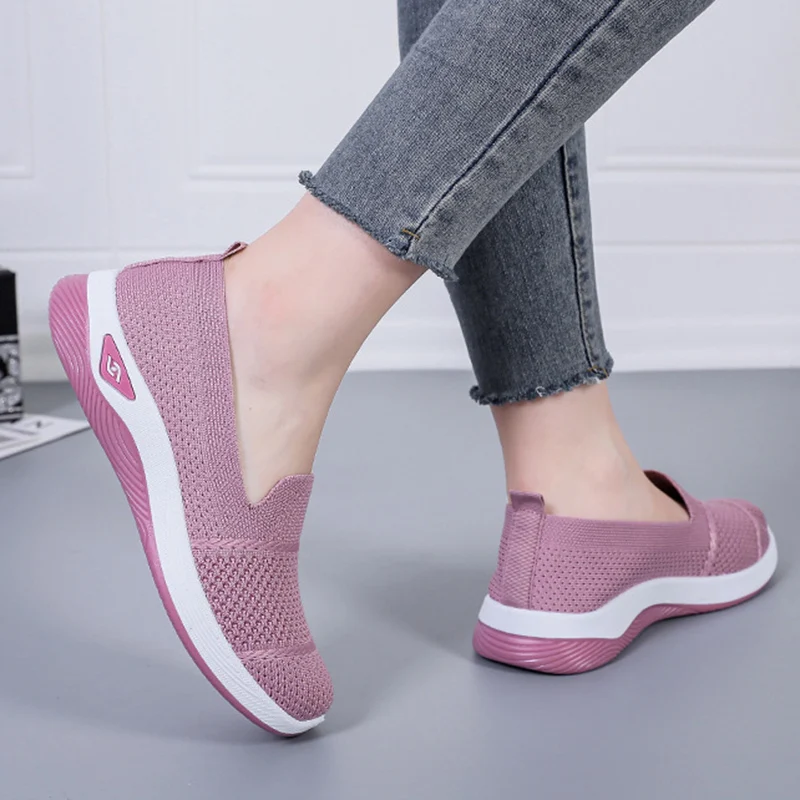 2026 Atmungsaktive Keilabsatz-Loafer für Damen, Frühling/Sommer, Slip-On, gestrickte Sportschuhe, rutschfeste, weiche Sohle, Walkingschuhe für Damen – Detail 11