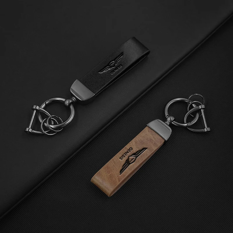 1pc Car Metal Leather Key Rings Chain For Genesis Essentia GV80 G70 G90 GV90 GV60 X G80 GV70 Styling Keychains Auto Accessories