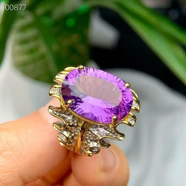 Natural Amethyst Ring, Two‑Tone Craft S925 Silver, Adjustable Band, Elegant Daily Statement Jewelry for Women