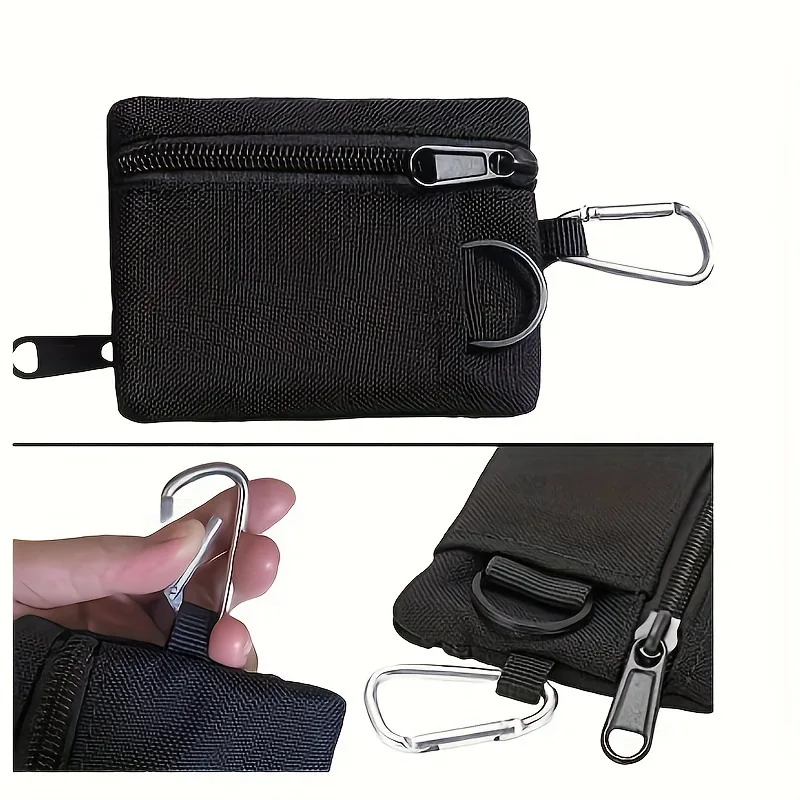 New Mini Tactical Pouch Portable Key Wallets Wear Resistant Nylon Key Card Case Travel Zipper Belt Bag Coin Purse With Carabiner