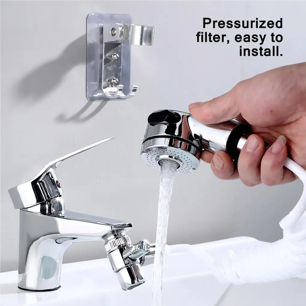 Hand Sink Shower Silver Smooth Faucet Water Tap Extension Nozzle Bath Converter Wall-mounted Bracket Bathroom