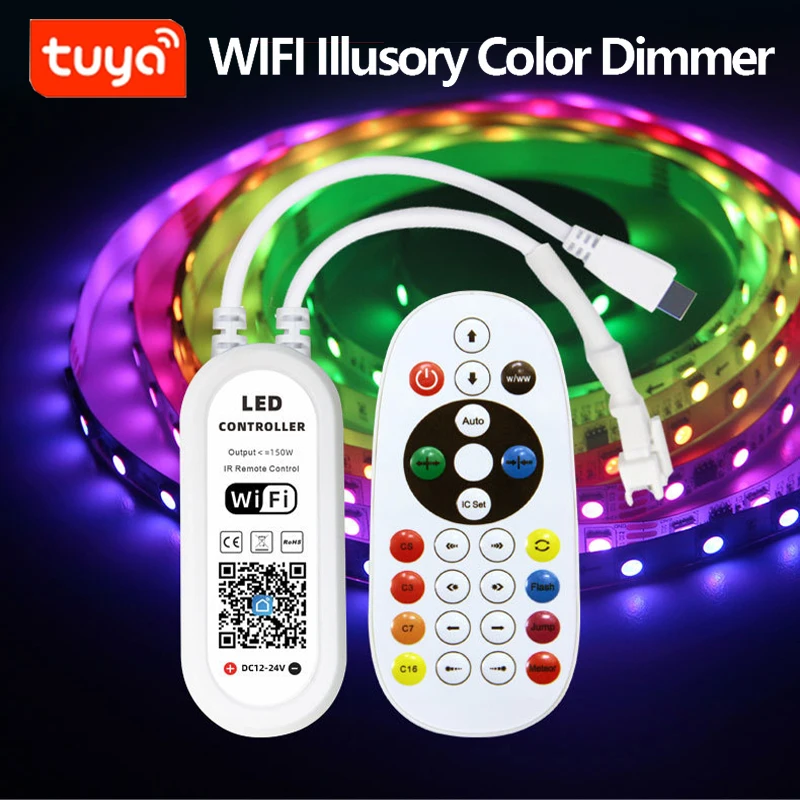 Tira de luces LED con Wifi, controlador inteligente con Bluetooth, modo Dual, atenuador SPI COB, con ilusión de Color, Smartlife, Tuya, DC12-24V