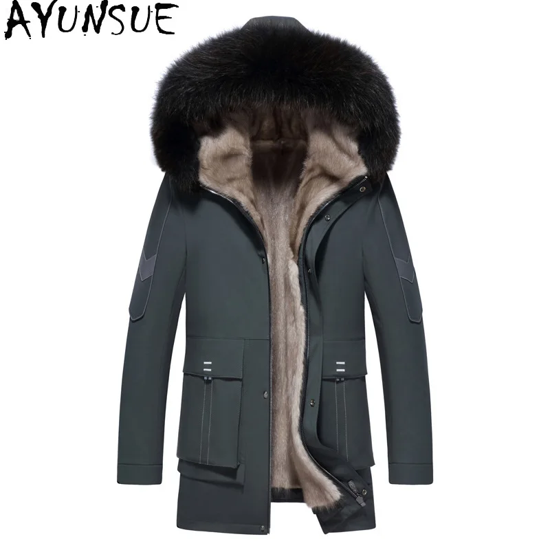 AYUNSUE Natural Fur Parka Men Real Fur Coat High Quality Winter Jacket for Men Clothing Mink Fur Liner Veste Fourrure Hommes