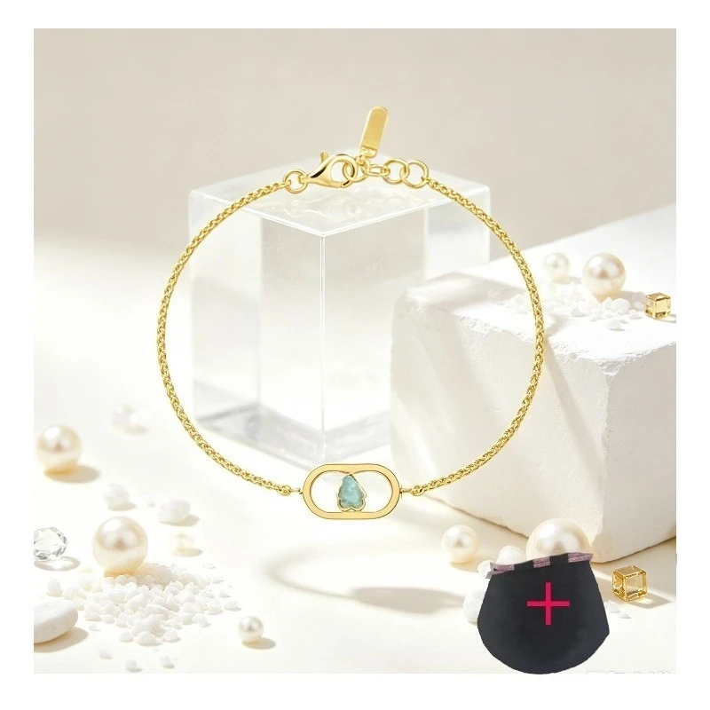 Gold Thin Chain Bracelet Adjustable Lobster Clasp Hollow Oval Frame Inlaid Light Blue Stone Bear Charm Dainty Link Wrist Jewelry Gift for Women Girls