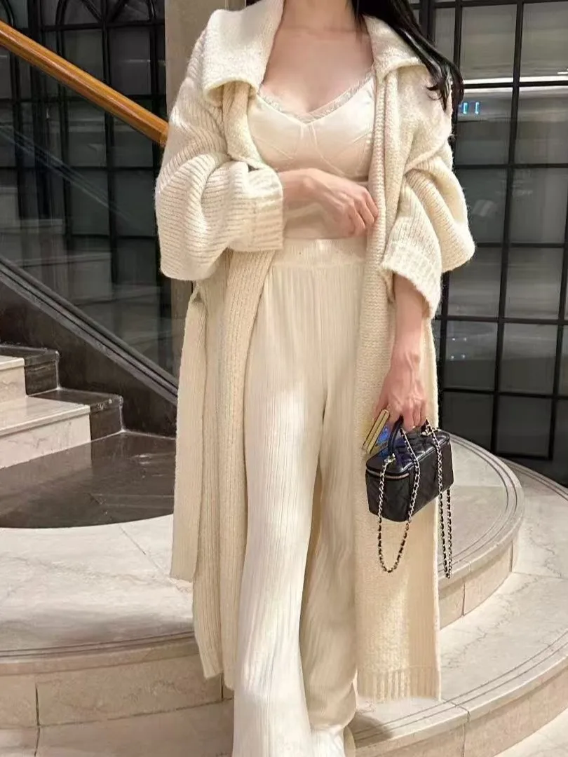 

Retro Thiened Long Knitted Cardigan Women's Autumn Winter New Sle Korean Loose Lazy Sweater Coat Ele Faionable