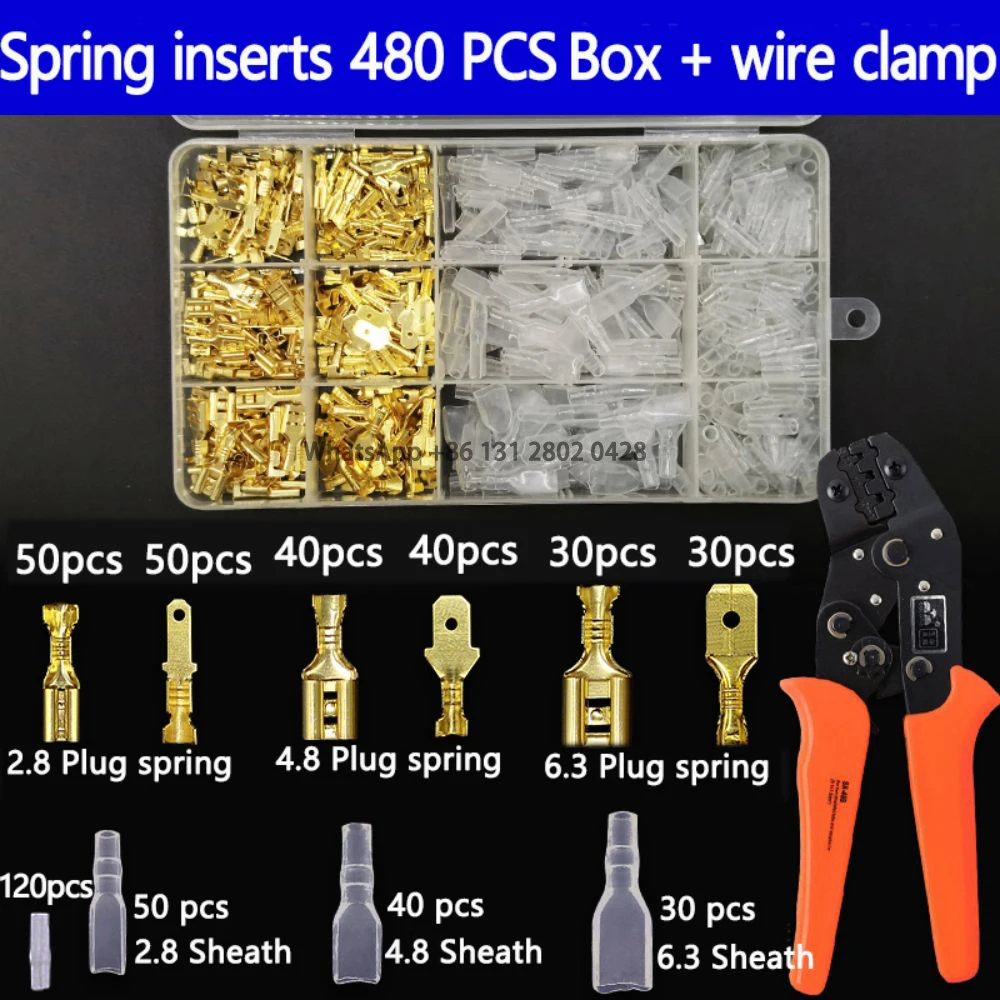 Insulation Seal Wire Connector, Male and Female Plug Spring Terminal Kit Crimping Terminal, 2.8mm, 4.8mm, 6.3mm, 120 Pcs, 480Pcs