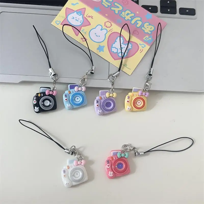 Cartoon Camera Lanyard Keychain For Women Phone Case Decoration Cute Mini Resin Girl Key Chains Friend Gift  Diy Accessories
