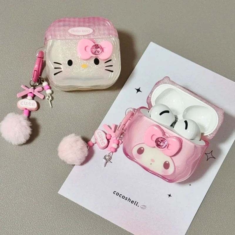 Funda protectora Hello Kitty para Apple AirPods 1, 2, 3, 4, funda para auriculares Bluetooth, adecuada para funda AirPods Pro 2, con llavero