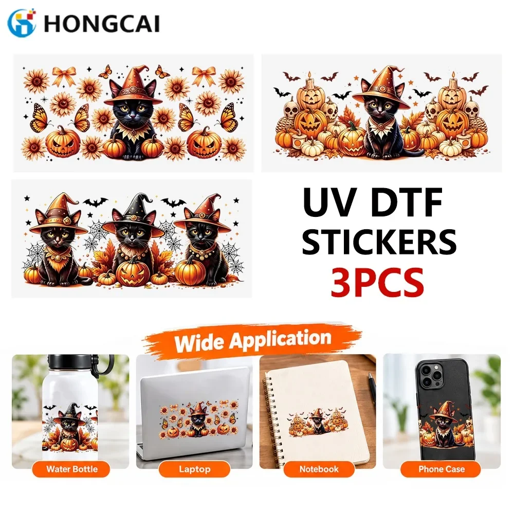 3Pcs Halloween UV Crystal Transfer Stickers | Waterproof Wear-resistant, for Water Cups, Laptops, Phone Cases & Gift Wrapping